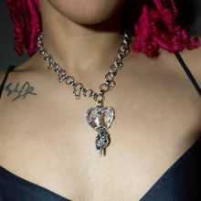 Load image into Gallery viewer, crystal heart sword necklace.
