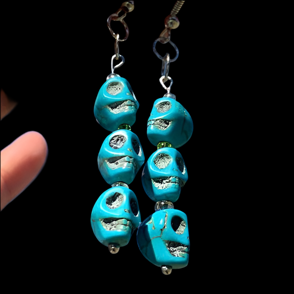 Beaded Blue Skull Earrings