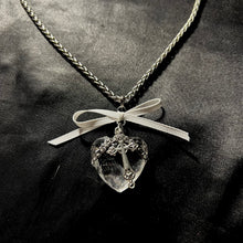 Load image into Gallery viewer, crystal heart ribbon necklace.
