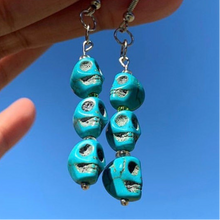 Load image into Gallery viewer, Beaded Blue Skull Earrings
