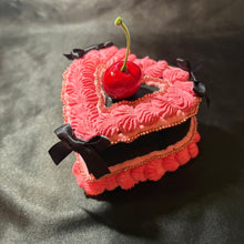 Load image into Gallery viewer, raspberry dark choco faux cake storage.
