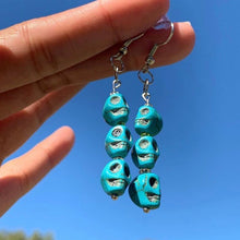 Load image into Gallery viewer, Beaded Blue Skull Earrings
